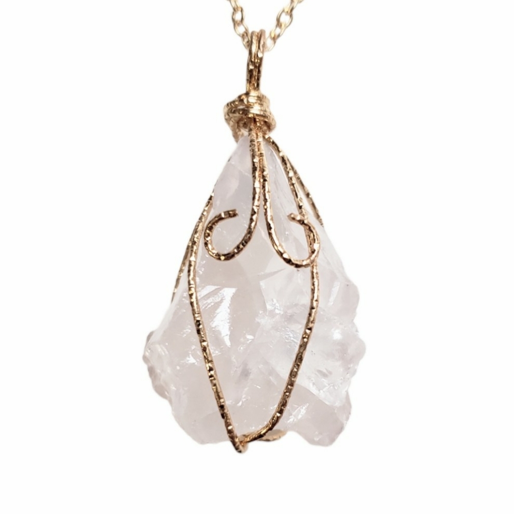 LAST ONE! Wire-wrapped natural quartz crystal necklace